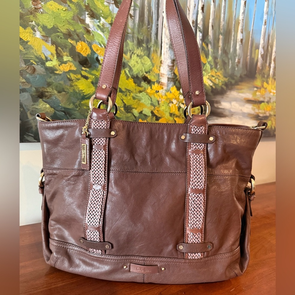 ✨ Cole Haan Supple Brown Leather Tote/Laptop/Work Bag w/ Woven Strap Detailing ✨